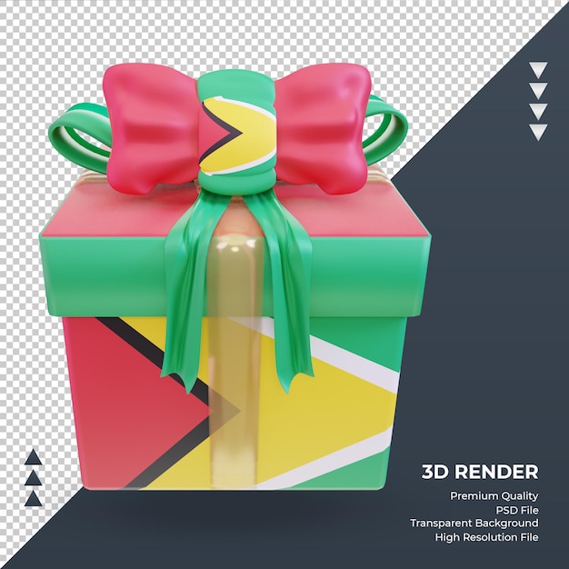 3d box regalo bandiera della guyana rendering vista frontale