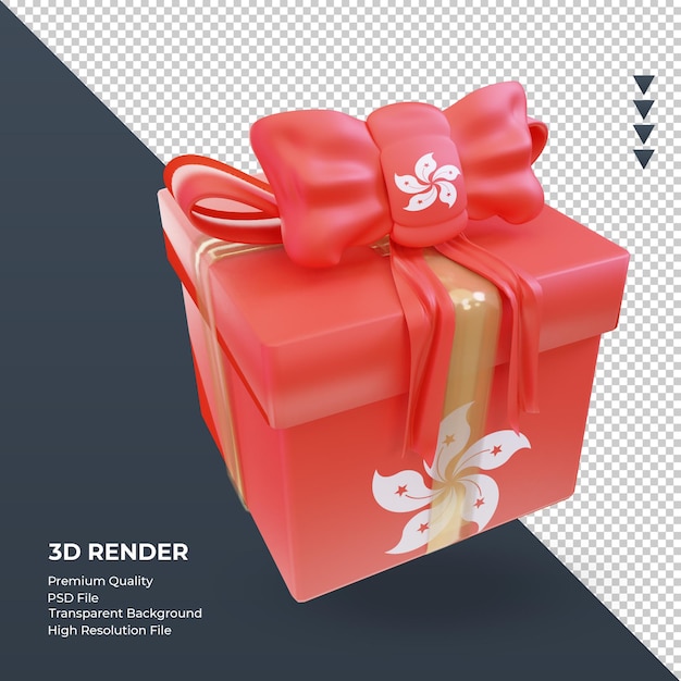 3d box gift hongkong flag rendering left view