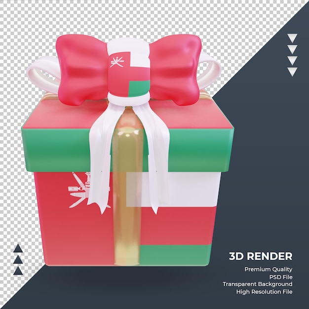 PSD 3d box regalo bandiera dell'oman rendering vista frontale