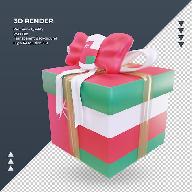 3d box regalo bandiera dell'oman rendering vista a destra