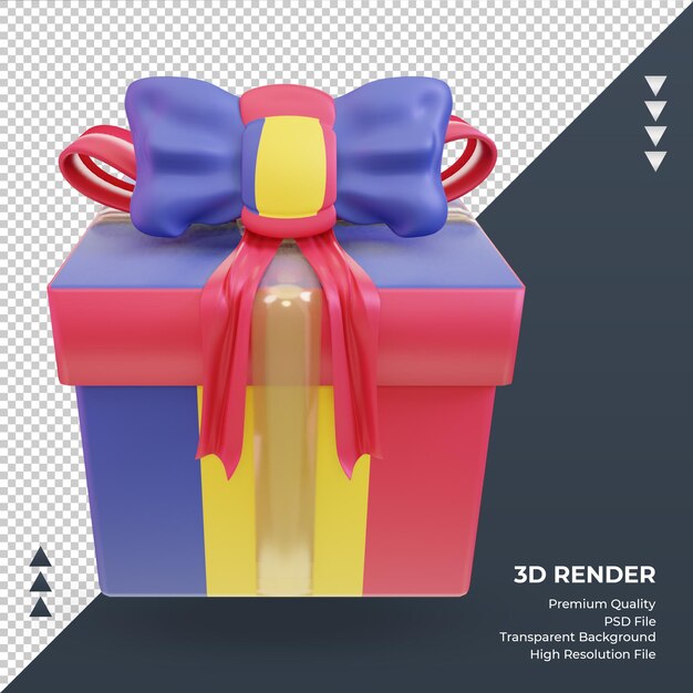 3d scatola regalo bandiera romania rendering vista frontale