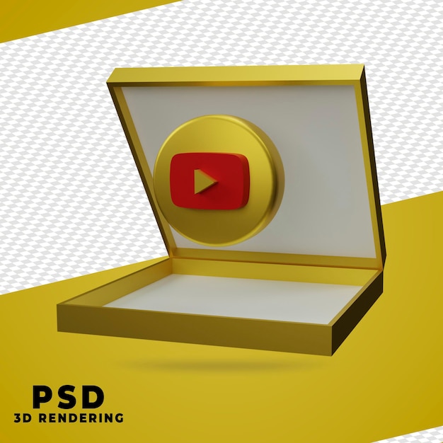 PSD rendering youtube dell'oro della scatola 3d isolato