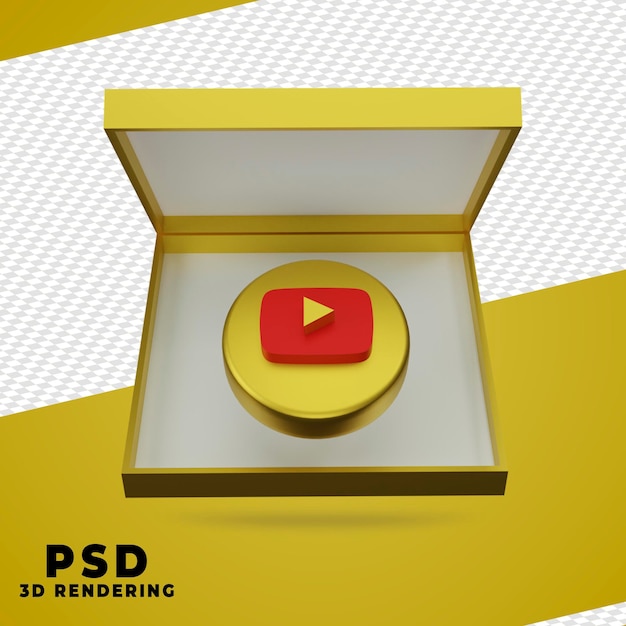 PSD rendering youtube dell'oro della scatola 3d isolato