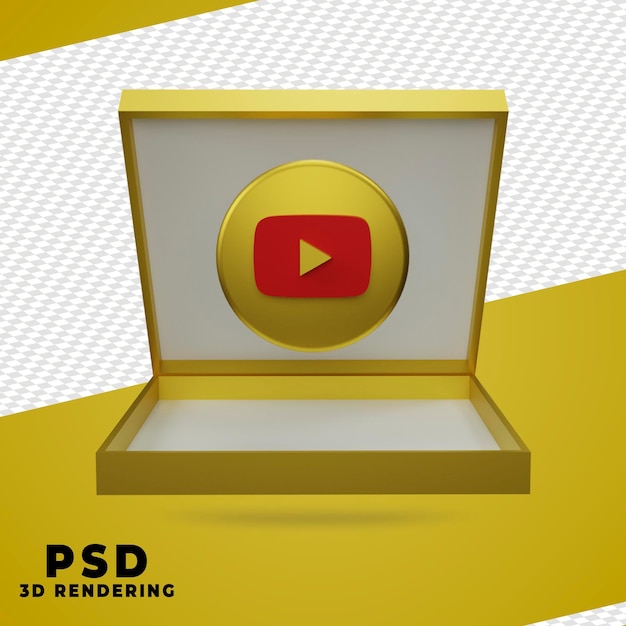 Rendering youtube dell'oro della scatola 3d isolato