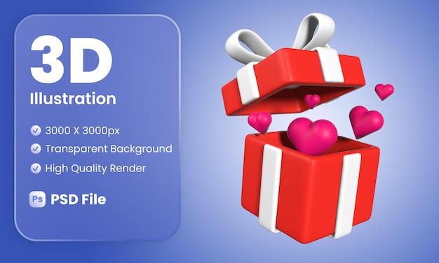 3d box open illustration with flying love