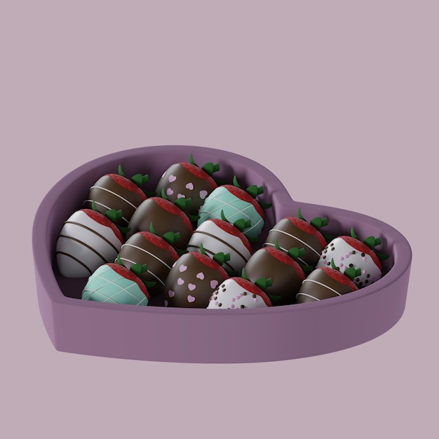 A 3d box of strawberries with chocolate