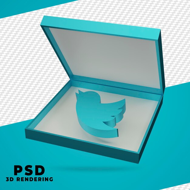 PSD 3d box twitter rendering isolated