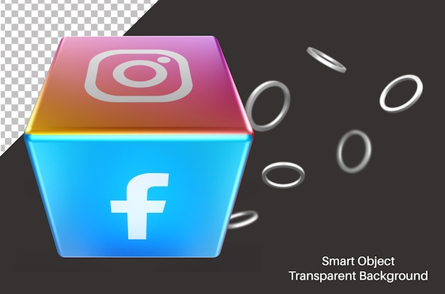 PSD scatola 3d con l'icona di social media di facebook
