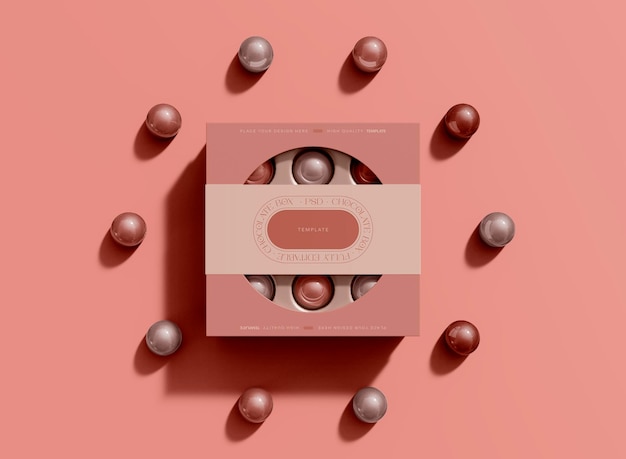 작은 초콜릿 모형이 있는 3d 상자