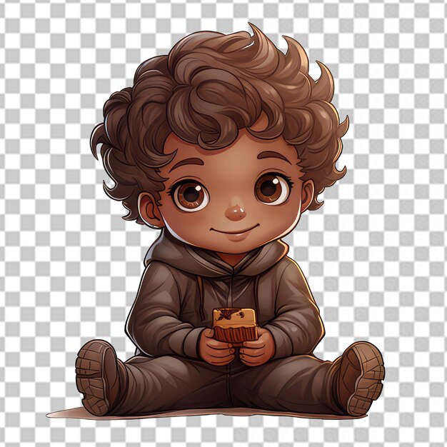 PSD 3d boy cartoon character playing with chocolate in png