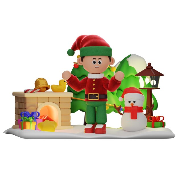 PSD 3dボーイキャラクタークリスマス 混乱したポーズ