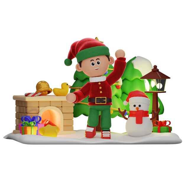 3dボーイキャラクター クリスマス おめでとうポーズ