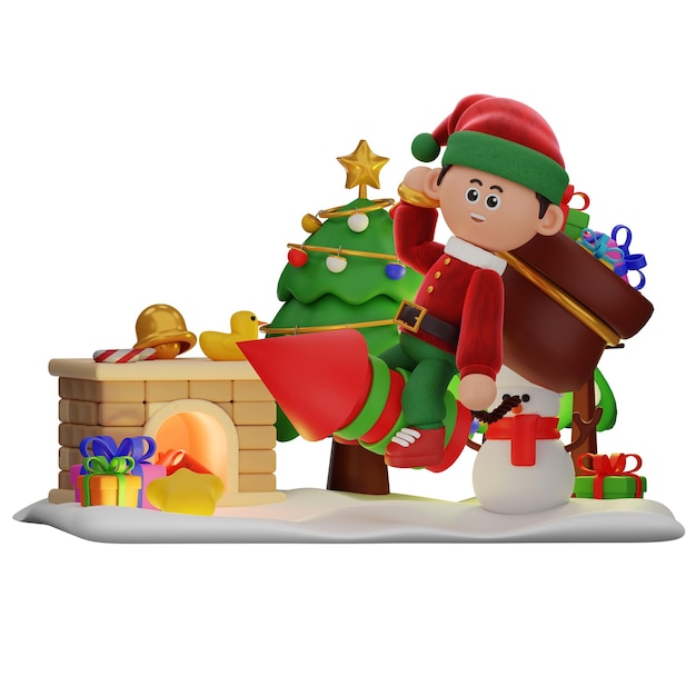 3dボーイキャラクターのクリスマス ポーズ