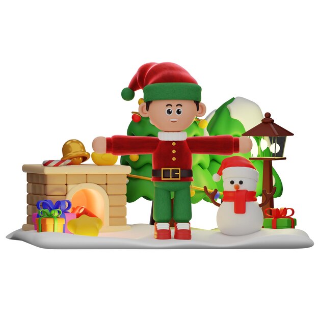 PSD 3dボーイキャラクタークリスマスtポーズ