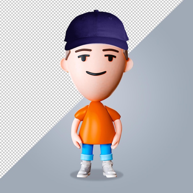 PSD 3d персонаж мальчика с синей кепкой