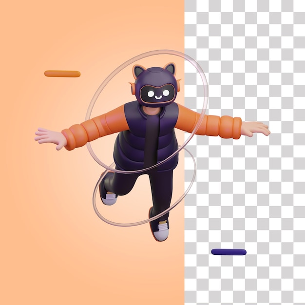 PSD 3d boy flying in metaverse illustration