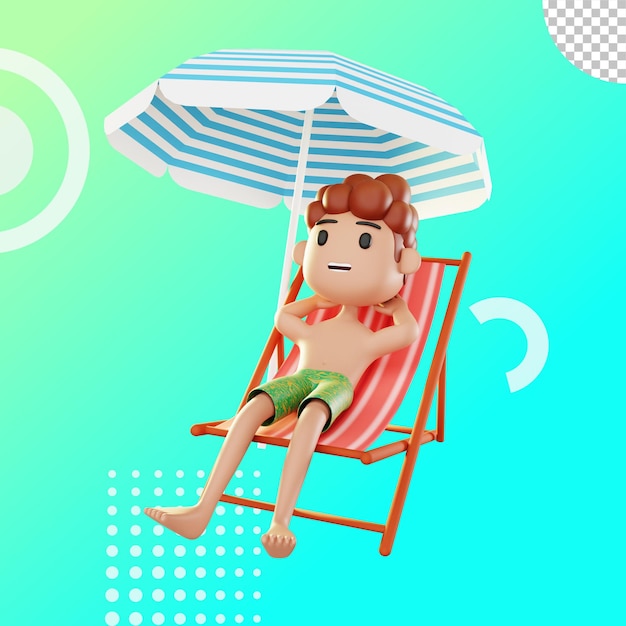 3d boy holiday in beach illustration