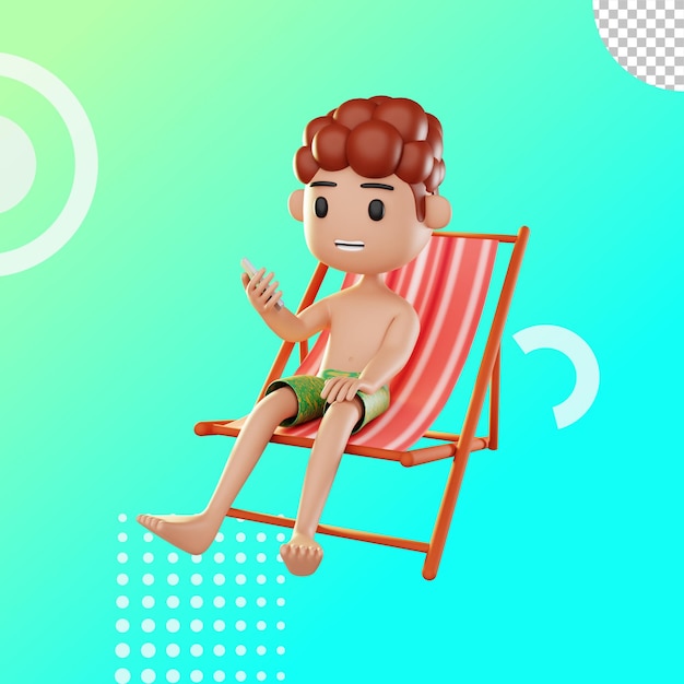 PSD 3d boy holiday in beach illustration