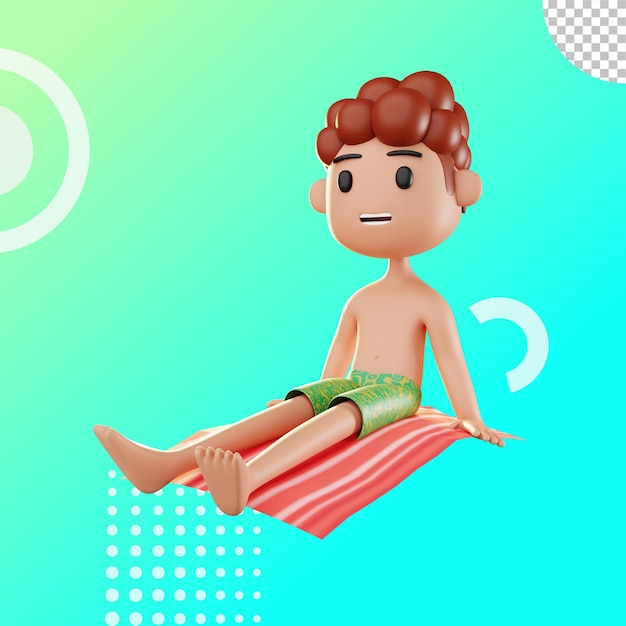 3d boy holiday in beach illustration