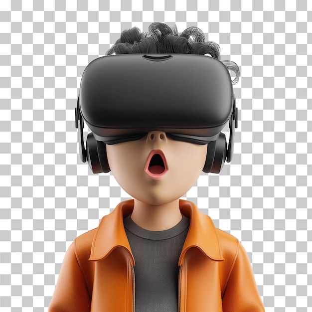PSD 3d boy model wearing virtual reality isolated on transparent