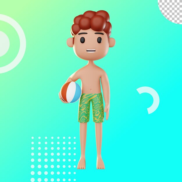 PSD 3d boy play ball in beach illustration