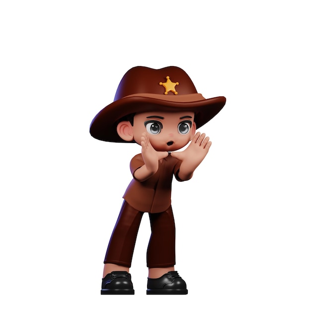 3d boy sheriff shouting pose