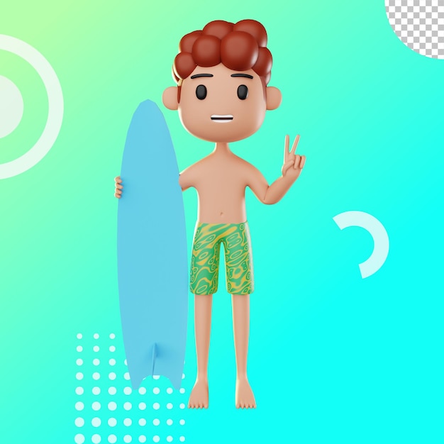 PSD 3d boy surfing illustration