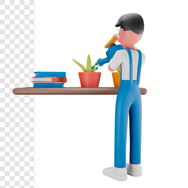 3d Boy watering the plant