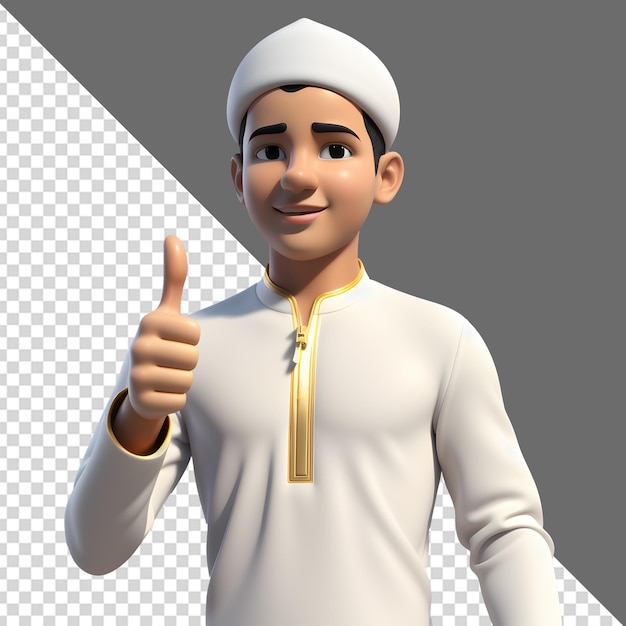 3d a boy wearing muslim clothing and giving a thumbs up muslim boy 3d white muslim clothing png