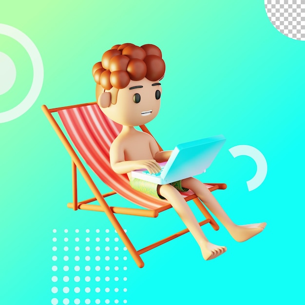 PSD 3d boy work from beach illustration