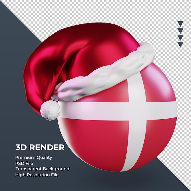 3d Boże Narodzenie Czapka świętego Mikołaja Dania Flaga Renderowania Lewy Widok