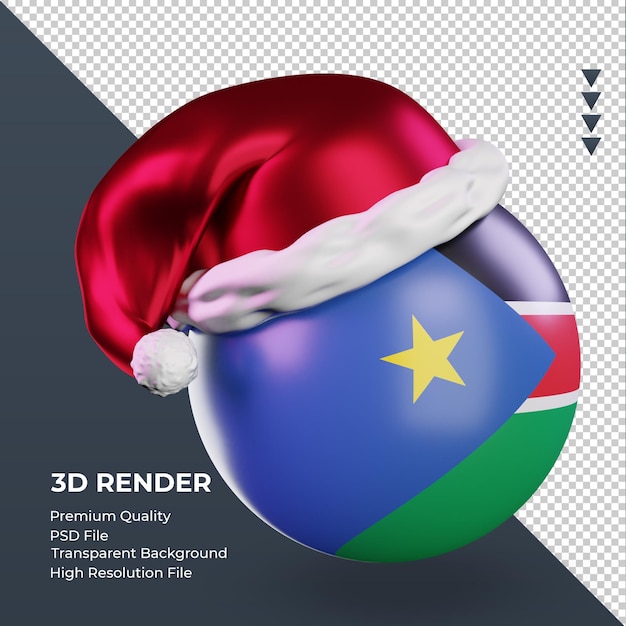 3d Boże Narodzenie Czapka świętego Mikołaja Flaga Sudanu Południowego Renderująca Lewy Widok