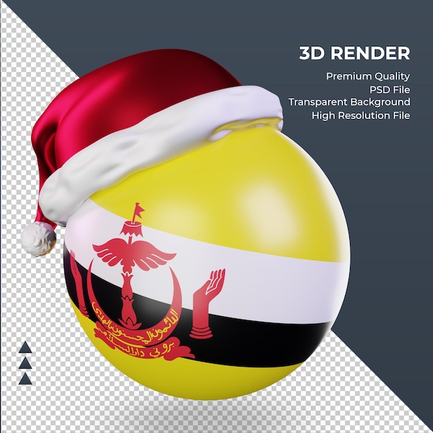 PSD 3d bożonarodzeniowa czapka świętego mikołaja brunei darussalam flaga renderująca prawy widok