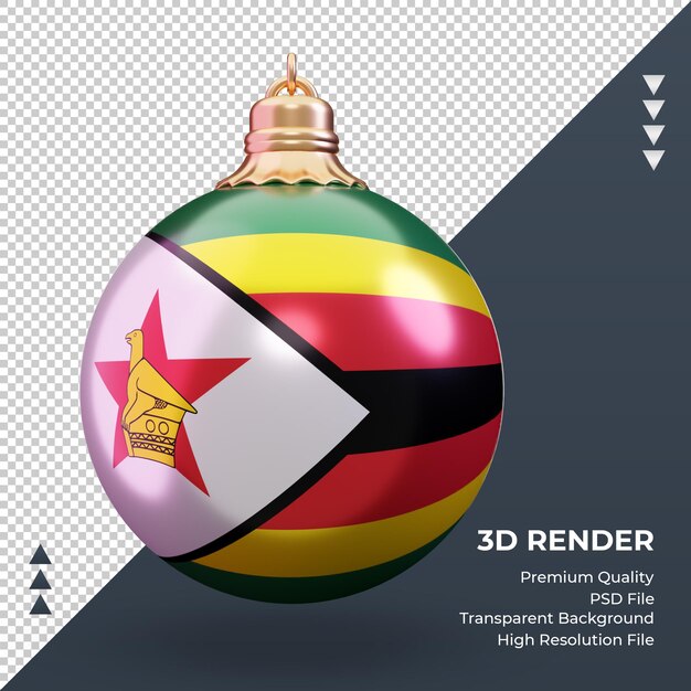 3d bożonarodzeniowa piłka flaga Zimbabwe renderująca widok z przodu