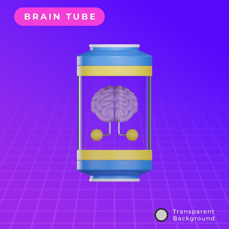 PSD 3d brain inside tube illustration