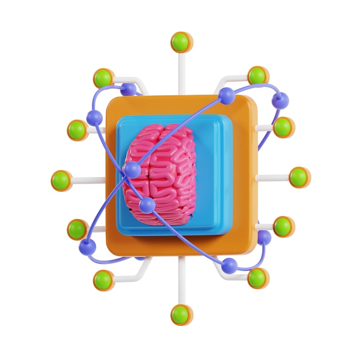 PSD 3d brain with ai chip icon 3d illustration of artificial intelligence brain chip technology