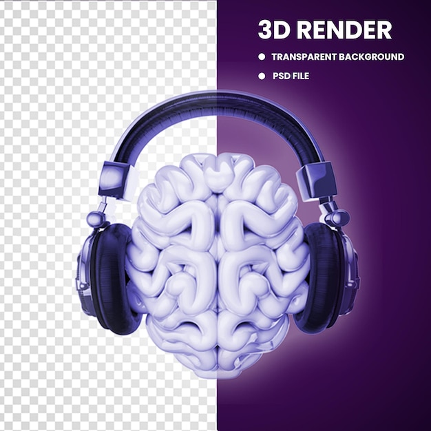 3d brain with headphones object