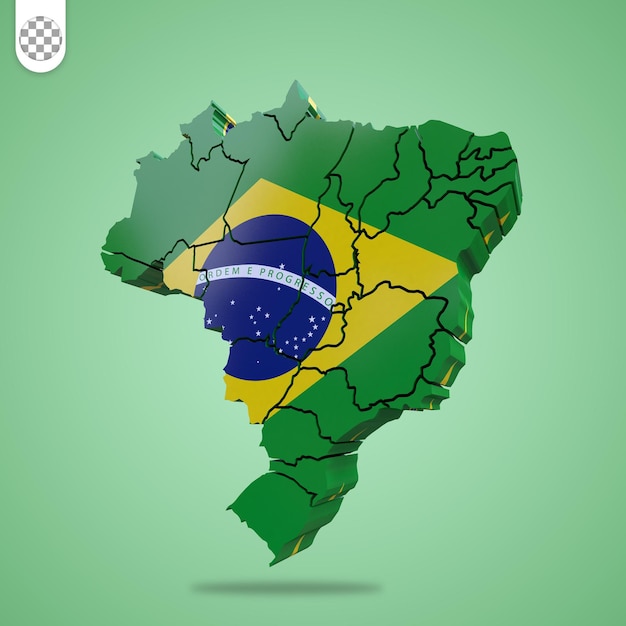 PSD 3dブラジル地図 - 透明な背景に旗を掲げた地図