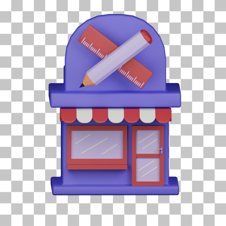 PSD 3d briefpapier winkel gebouw illustratie marketing cocnept