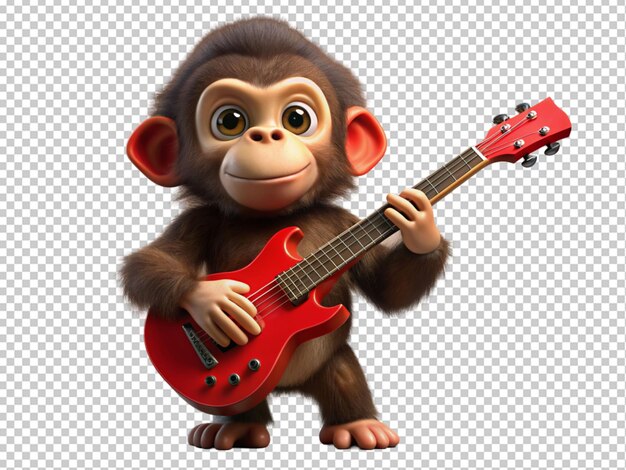 PSD 3d brown baby monkey with guitar