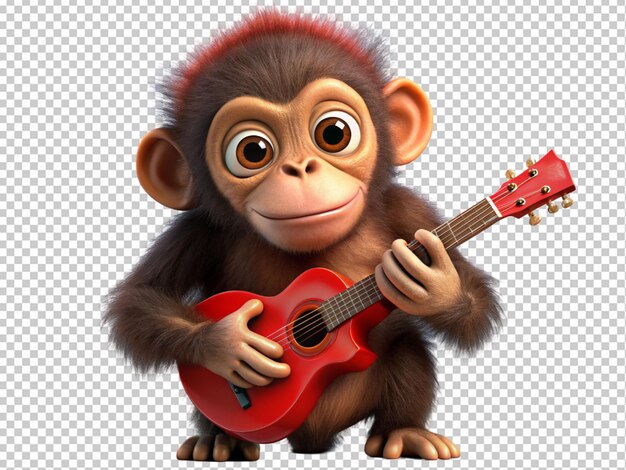 PSD 3d brown baby monkey with guitar