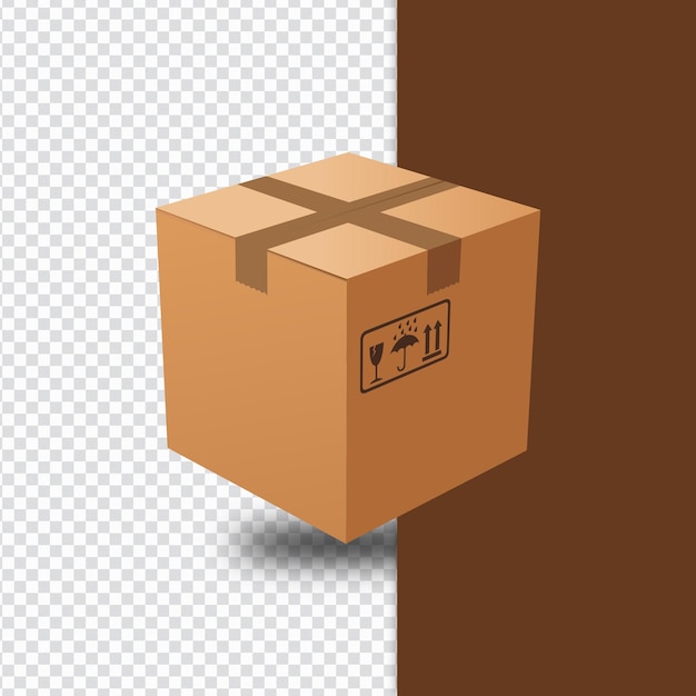 A 3d brown cardboard box with a logo for a moving company