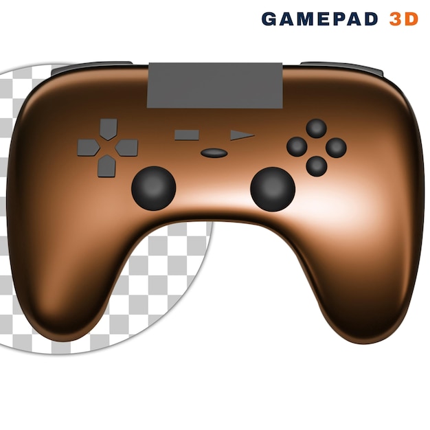 3d brown gamepad with an analog stick on transparent background