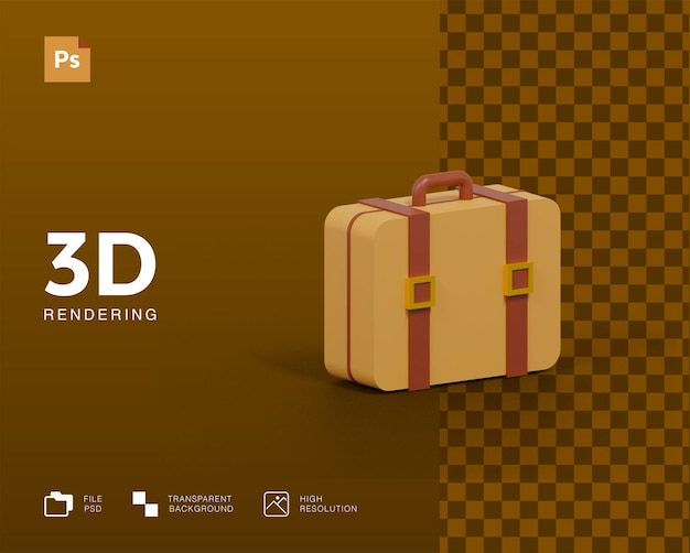 3d brown travel suitcase icon rendering isolated