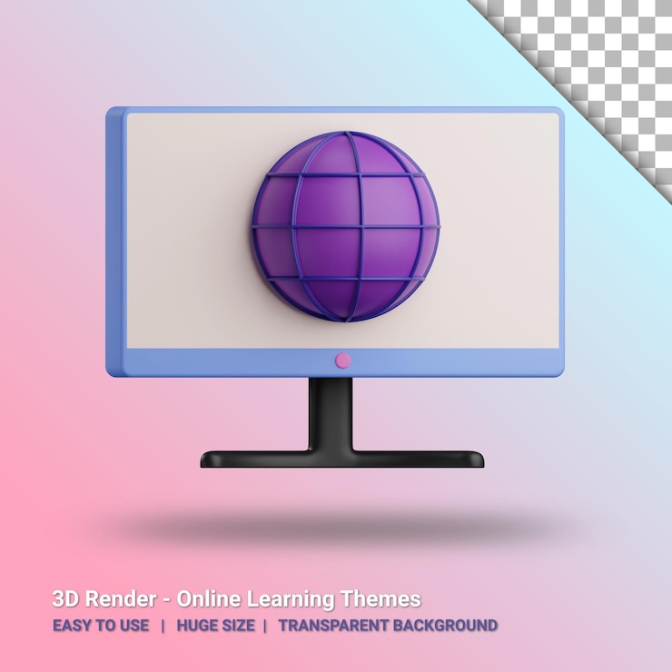 PSD 3d browser monitor illustration with transparent background