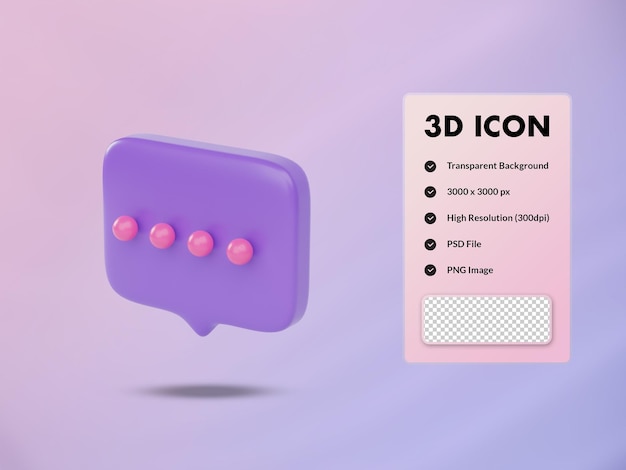 PSD icona di discorso bolla 3d. illustrazione di rendering 3d