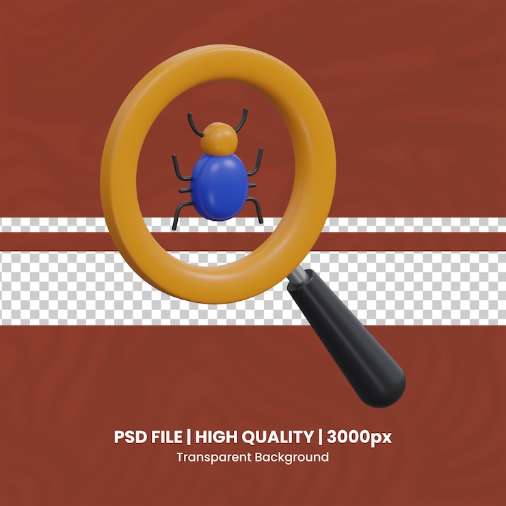 PSD 3d bug search cyber security 3d set transparent background psd