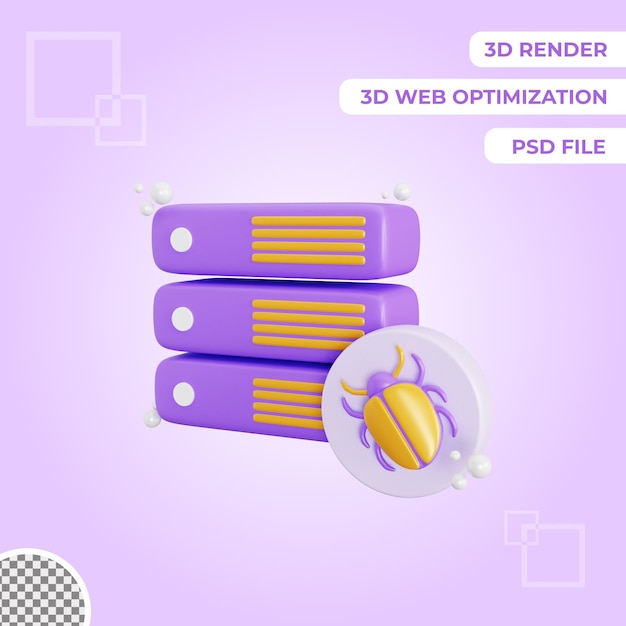 PSD 3d bug server icon isolated object illustration