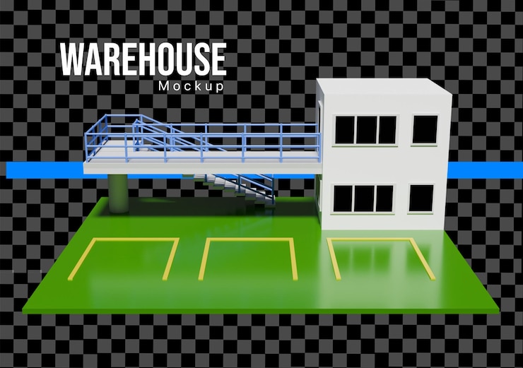 PSD 3d building warehouse factory mockup