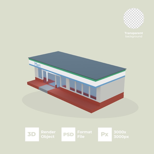 PSD 透明な背景のコンビニエンスストアを備えた3dビル